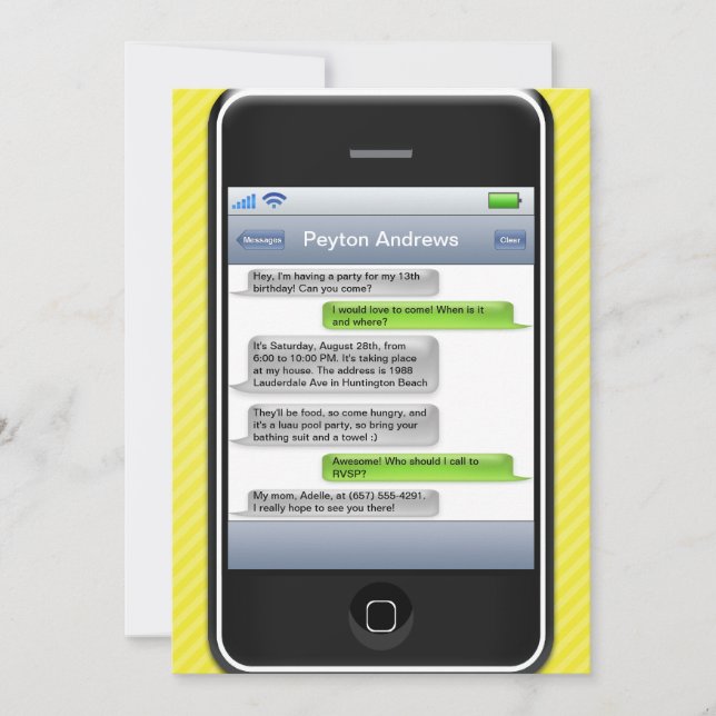 Invitation Fête d'anniversaire iParty téléphone intelligent (Devant)