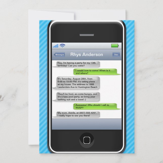 Invitation Fête d'anniversaire iParty téléphone intelligent (Devant)