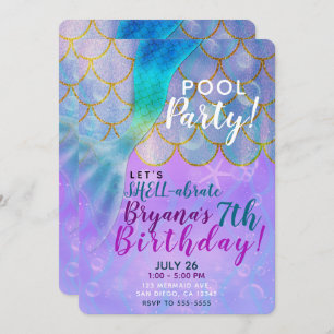 Invitation Fête d'anniversaire iridescente de sirène de