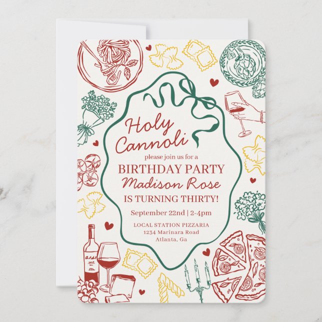 Invitation Fête d'anniversaire italienne Holy Cannoli pour un (Devant)