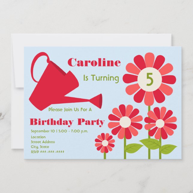 Invitation Fête d'anniversaire - Jardin de fleurs rouges et c (Devant)