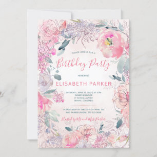 Invitation Fête d'anniversaire jardin de roses rose blush aqu