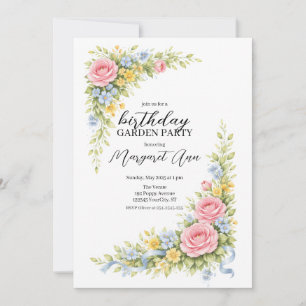 Invitation Fête d'anniversaire jardin Floral aquarelle fémini