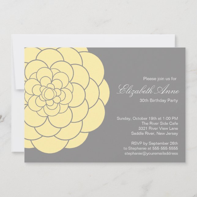 Invitation Fête d'anniversaire jaune moderne de fleur de (Devant)