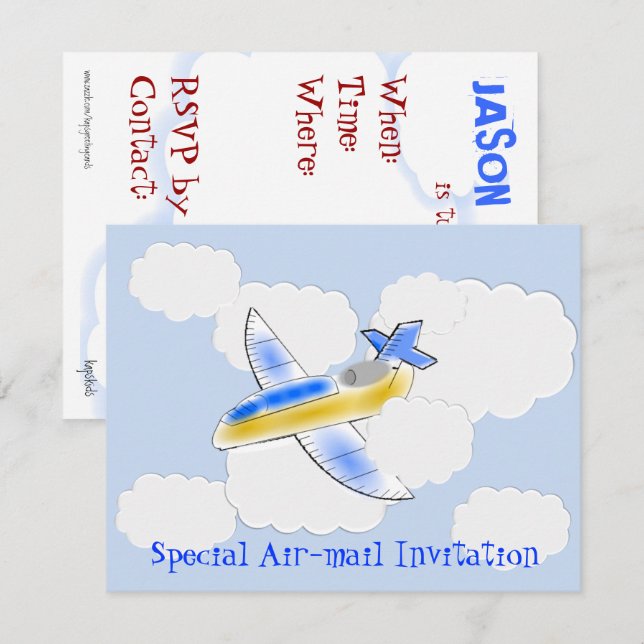 Invitation Fête d'anniversaire Jet Plane (changement d'âge) (Devant / Derrière)