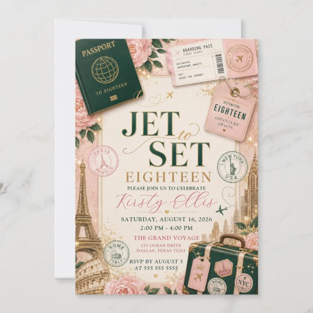 Invitation Fête d'anniversaire Jet to Set Dix-huit ans (Devant)