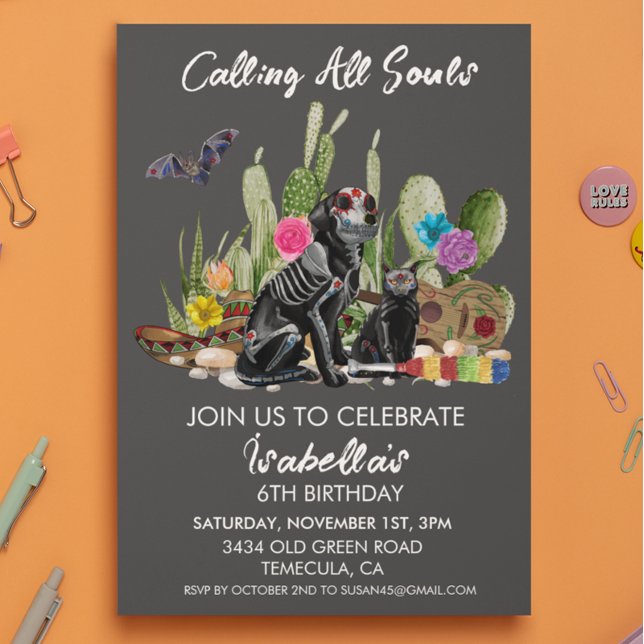 Invitation Fête d'anniversaire Jour des Morts Fête à l'aquare (Créateur téléchargé)