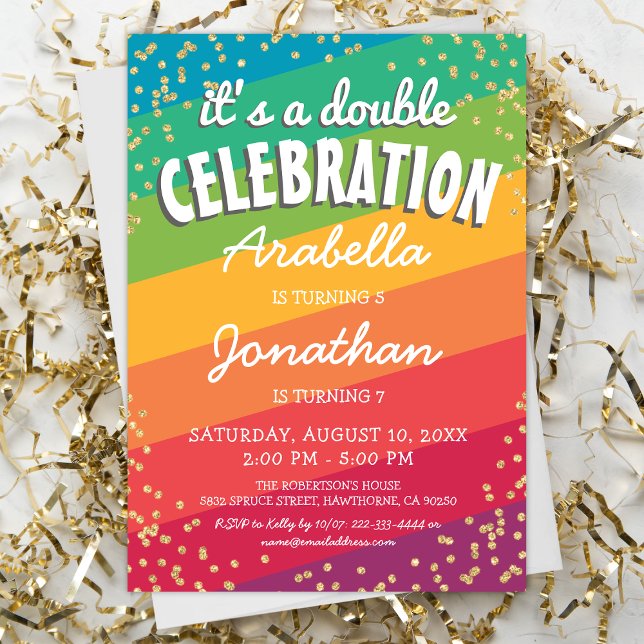 Invitation Fête d'anniversaire jumeaux colorée (Créateur téléchargé)