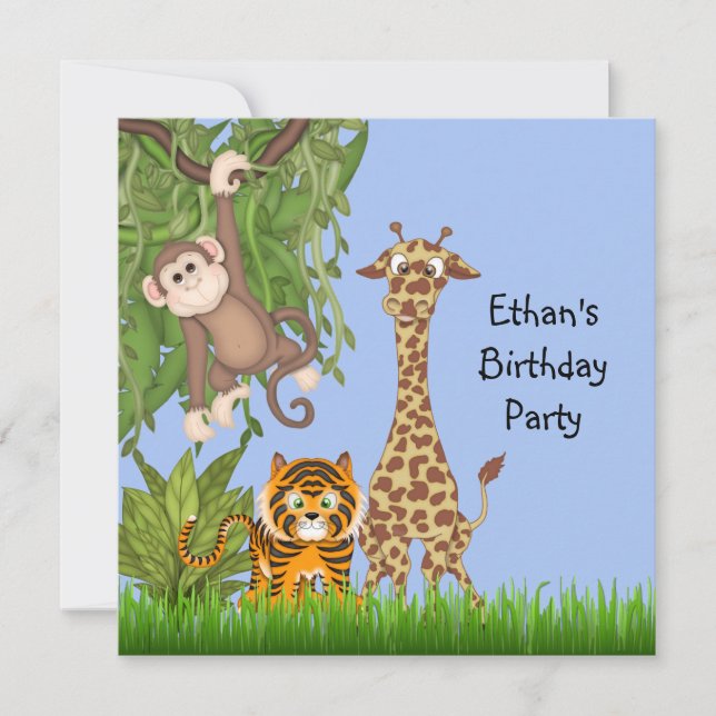 Invitation Fête d'anniversaire Jungle Safari pour garçons (Devant)