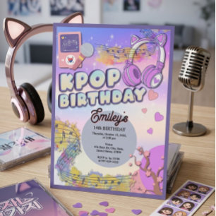 Invitation Fête d'anniversaire K-pop mignonne Casque à oreill