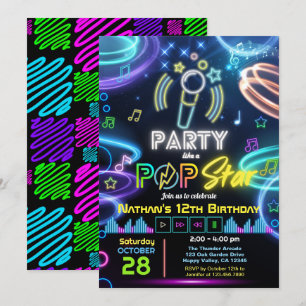 Invitation Fête d'anniversaire Karaoké comme une Pop Star