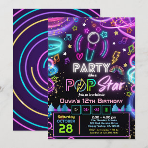 Invitation Fête d'anniversaire Karaoké comme une Pop Star