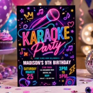 Invitation Fête d'anniversaire Karaoké Neon