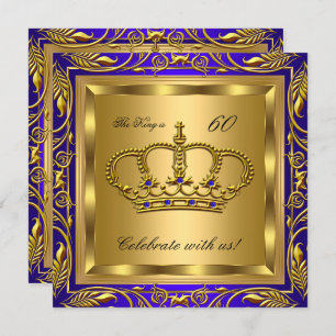 Invitation Fête d'anniversaire King ou Queen Royal Blue Gold
