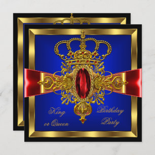 Invitation Fête d'anniversaire King ou Queen Royal Blue Red