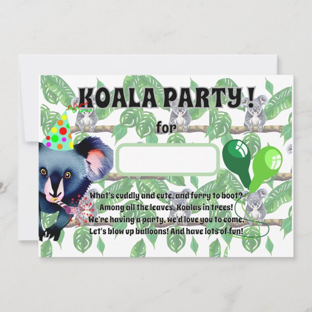 Invitation fête d'anniversaire KOALA  (Devant)