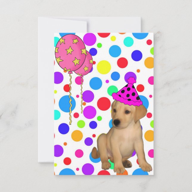 Invitation Fête d'anniversaire Labrador chiot taches ballons (Devant)