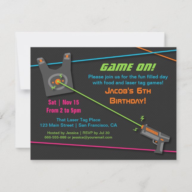 Invitation Fête d'anniversaire Laser Tag Game On Fun (Devant)