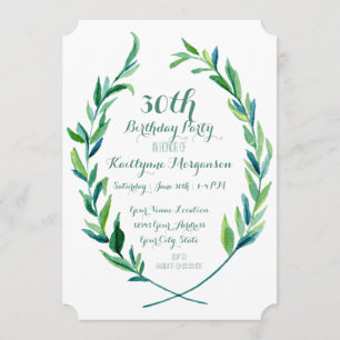 Invitation Fête d'anniversaire Laurel Wreath Olive Leaf Branc