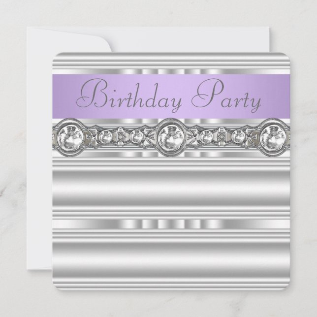 Invitation Fête d'anniversaire lavande violet Diamants Argent (Devant)