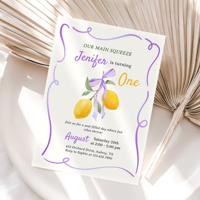 Invitation Fête d'anniversaire Lemon Purple Bow (Créateur téléchargé)