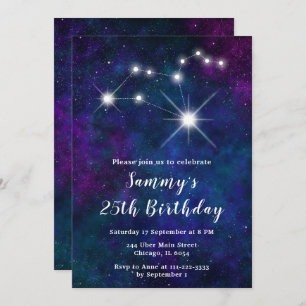 Invitation Fête d'anniversaire Leo Zodiac Constellation