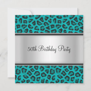 Invitation Fête d'anniversaire Leopard Fur Turquoise