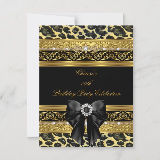 Invitation Fête d'anniversaire Leopard Gold Élégant Diamant N (Devant)