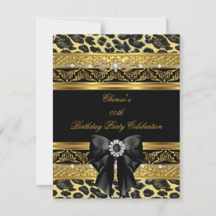 Invitation Fête d'anniversaire Leopard Gold Élégant Diamant N
