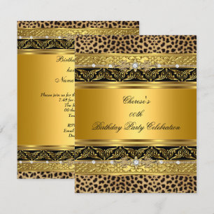 Invitation Fête d'anniversaire Leopard Gold Élégant Diamant N