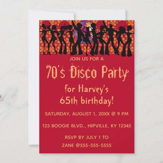 Invitation Fête d'anniversaire les années 70 Disco (Devant)
