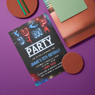 Invitation Fête d'anniversaire Lets Go Jump Glow