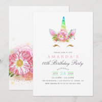 Fête d'anniversaire licorne arc-en-ciel floral ros