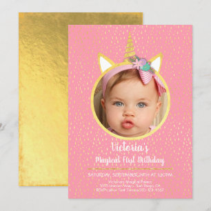 Invitation Fête d'anniversaire licorne avec photo