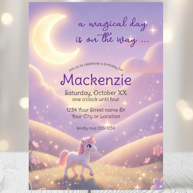 Invitation Fête d'anniversaire Licorne Céleste (Créateur téléchargé)