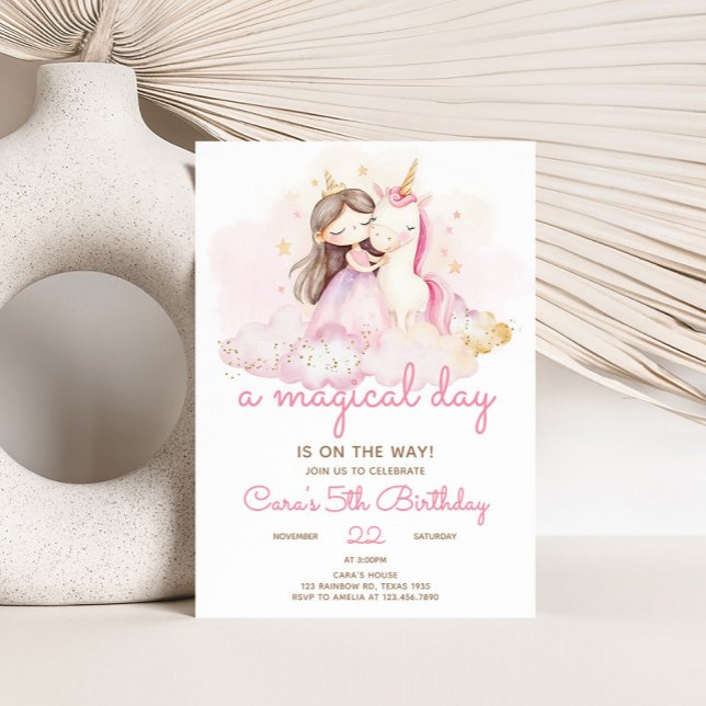 Invitation Fête d'anniversaire licorne de jour magique  (Unicorn Birthday Party Invitation)