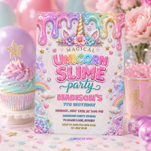 Invitation Fête d'anniversaire Licorne de Slime Arc-en-ciel M