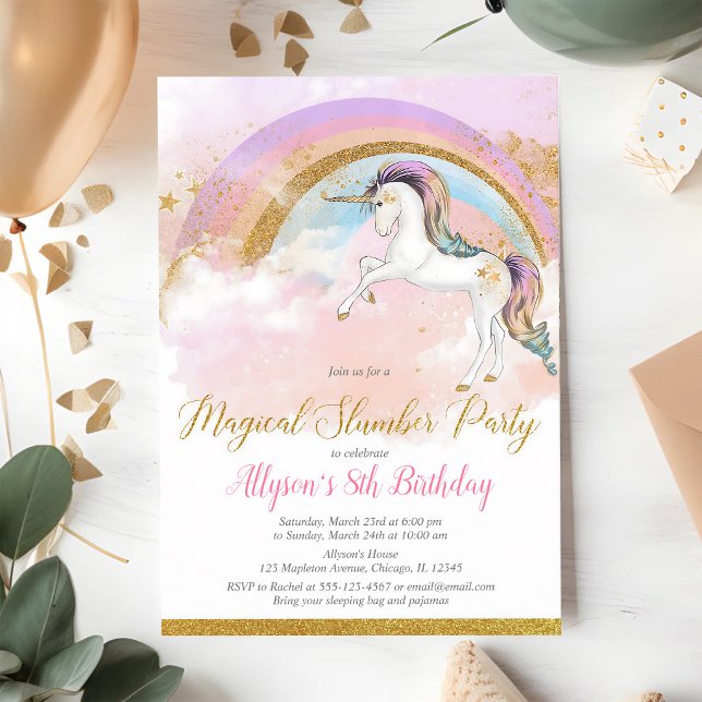 Invitation Fête d'anniversaire licorne élégante rose or (Créateur téléchargé)