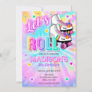 Invitation Fête d'anniversaire licorne en patins à roulettes 