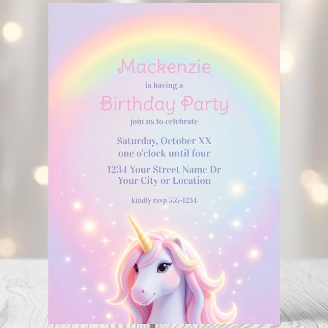 Invitation Fête d'anniversaire Licorne et Paillettes de Arc-e (Créateur téléchargé)