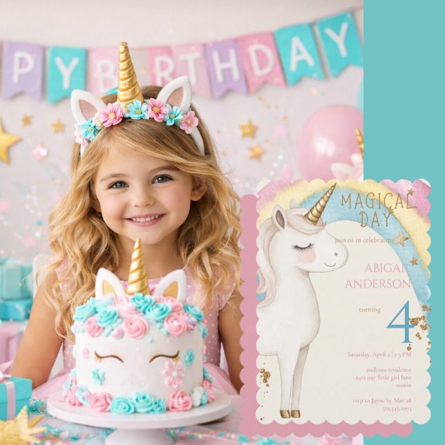 Invitation Fête d'anniversaire Licorne Jour Magique Fille Arc (Créateur téléchargé)