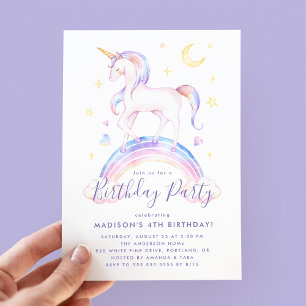 Invitation Fête d'anniversaire licorne magique aquarelle viol