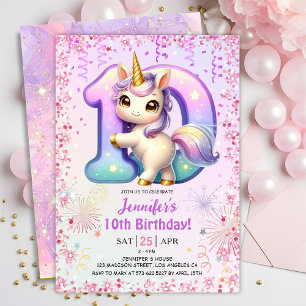Invitation Fête d'anniversaire licorne magique pour filles 10