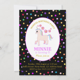 Invitation Fête d'anniversaire licorne mignonne