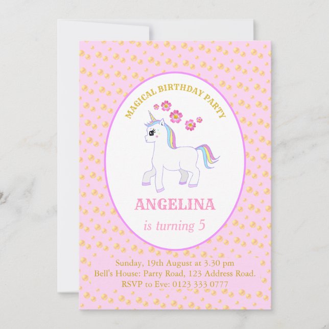 Invitation Fête d'anniversaire licorne mignonne (Devant)