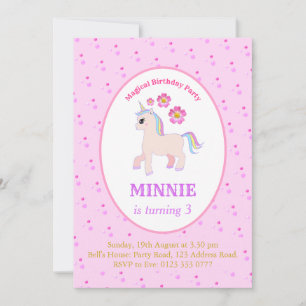 Invitation Fête d'anniversaire licorne mignonne