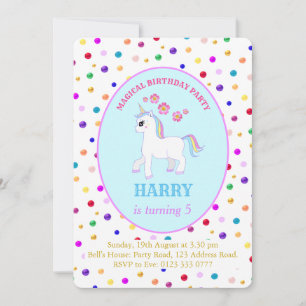 Invitation Fête d'anniversaire licorne mignonne