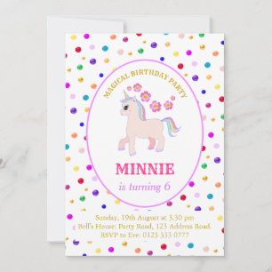 Invitation Fête d'anniversaire licorne mignonne