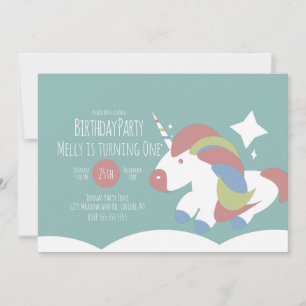 Invitation Fête d'anniversaire licorne Nuages Coloré Simple