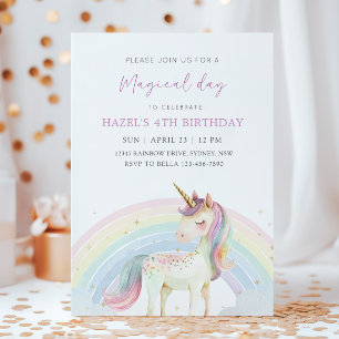 Invitation Fête d'anniversaire Licorne Pastel & Arc-en-ciel T
